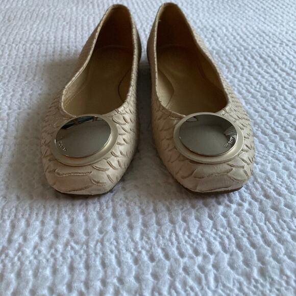 Hogan Flats Women 8.5 Tan Leather Square Toe Made in Italy Imitation Snakeskin - Picture 4 of 12